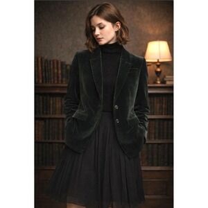 Vtg J Crew Velvet Blazer 12 Dark Academia Green Tailored Jacket Womens Classic